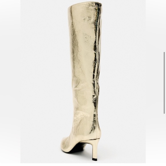 Zara Gold Heeled Boots - Picture 2 of 6